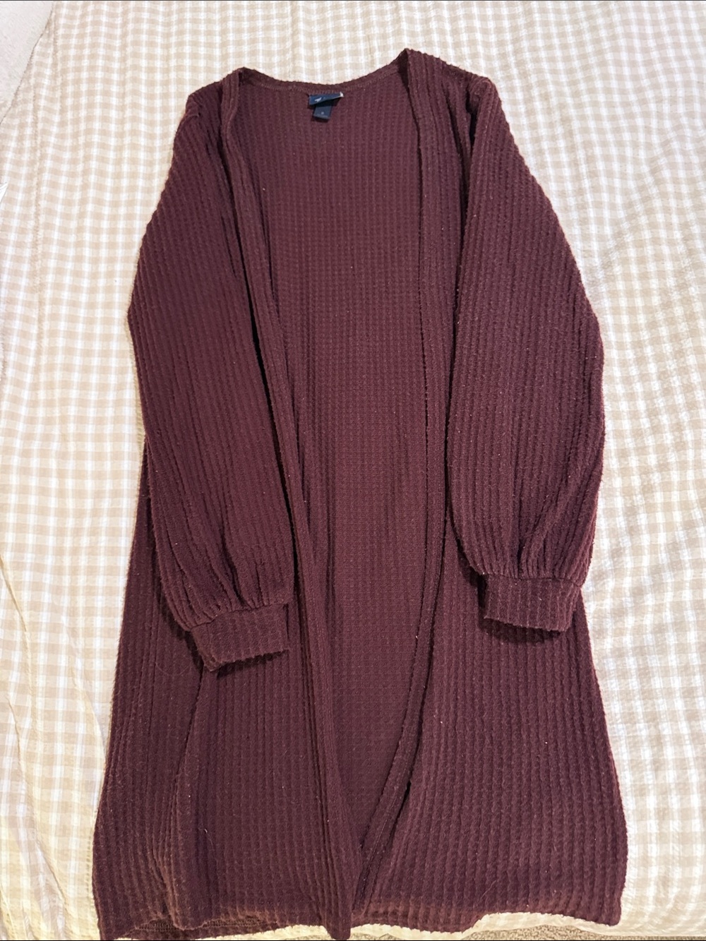 Long Open-Front Cardigan in Burgundy